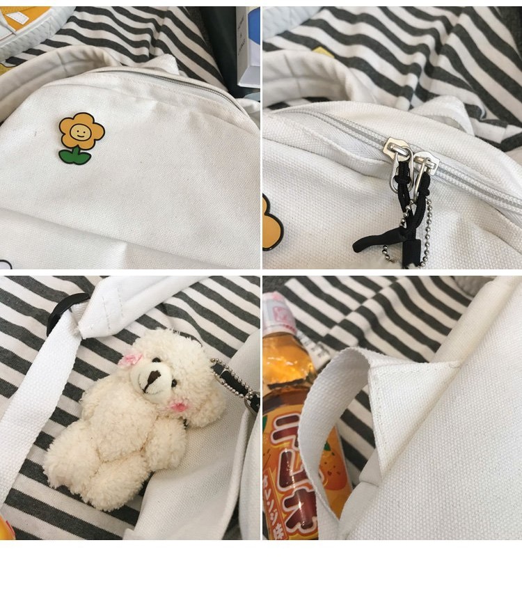 Fashion Send A Bear Pendant On White Canvas Badge Rabbit Bear Flower Backpack,Backpack