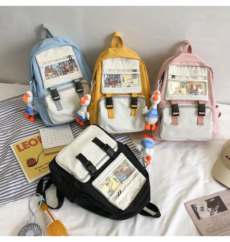 Fashion Yellow Send Pendant Transparent Buckle Stitching Contrast Color Backpack,Backpack