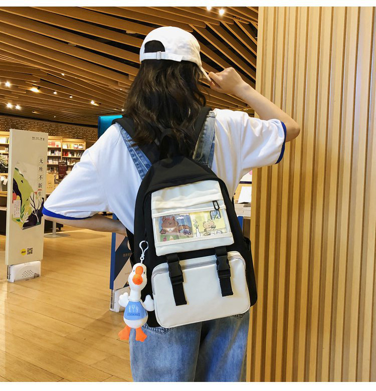 Fashion Yellow Send Pendant Transparent Buckle Stitching Contrast Color Backpack,Backpack