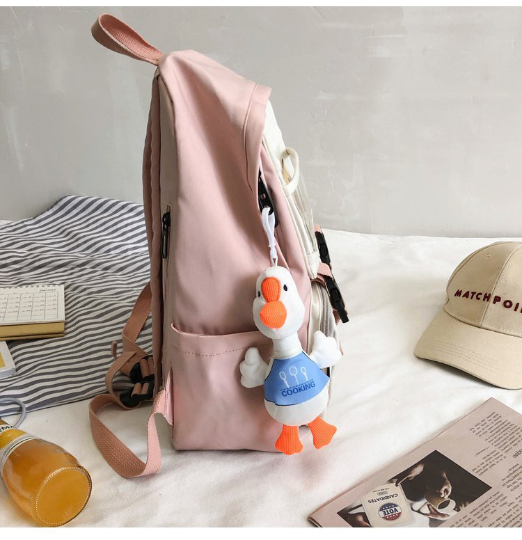 Fashion Pink Send Pendant Transparent Buckle Stitching Contrast Color Backpack,Backpack