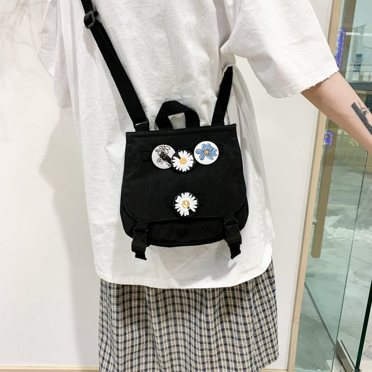 Fashion Black Badge Flower Buckle Diagonal Shoulder Bag,Messenger bags