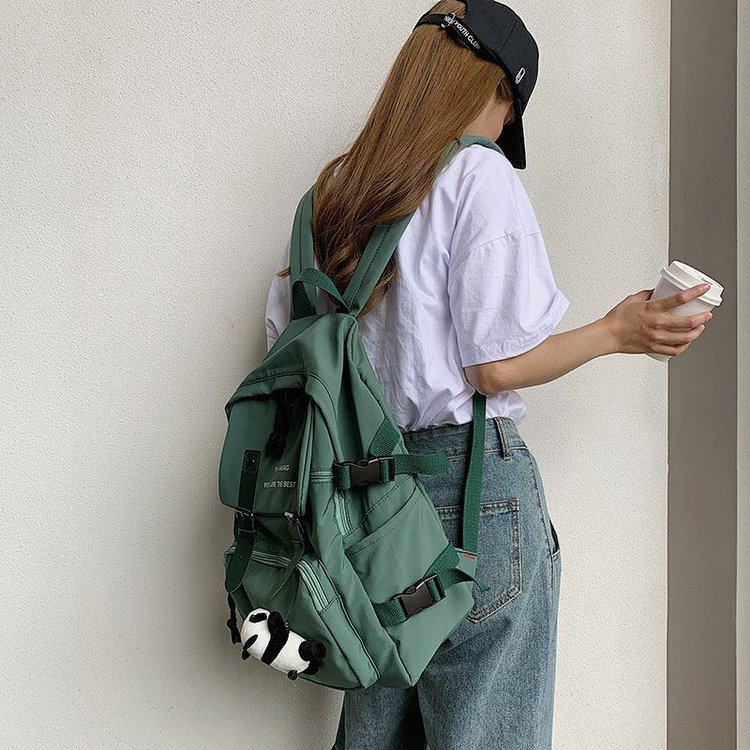Fashion Green Nylon Waterproof Belt Buckle Letter Print Backpack,Backpack
