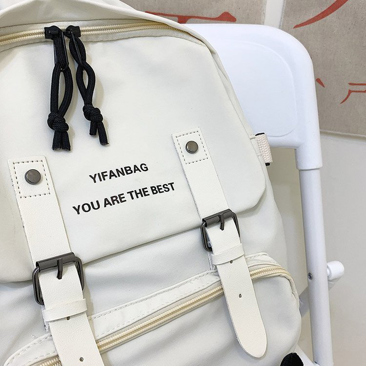Fashion White Nylon Waterproof Belt Buckle Letter Print Backpack,Backpack