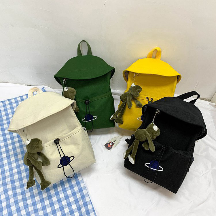Fashion Black Send Frog Pendant Embroidered Planet Drawstring Canvas Backpack,Backpack