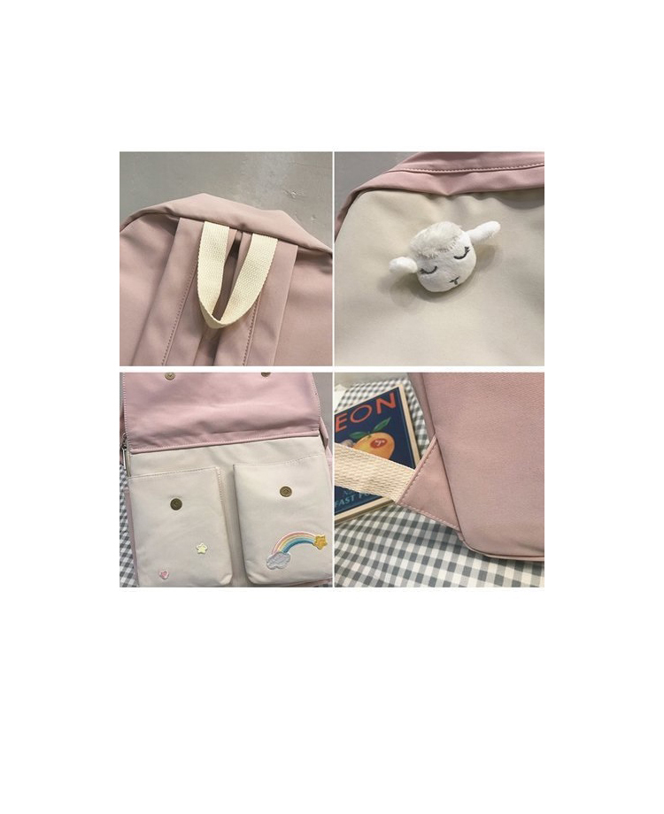 Fashion Pink Nude Bag Rainbow Sheep Angel Wings Little Star Velcro Contrast Backpack,Backpack