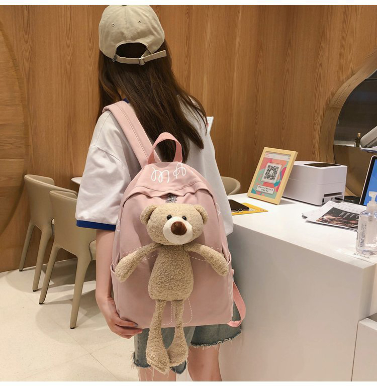 Fashion Pink Plush Bear Nylon Backpack,Backpack