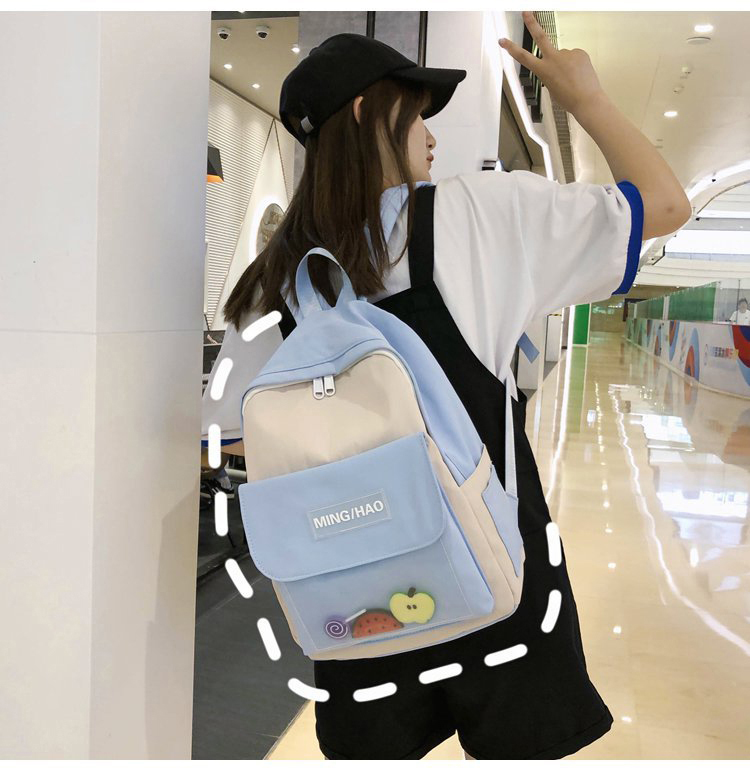 Fashion Blue Transparent Letter Sticker Fruit Contrast Color Backpack,Backpack