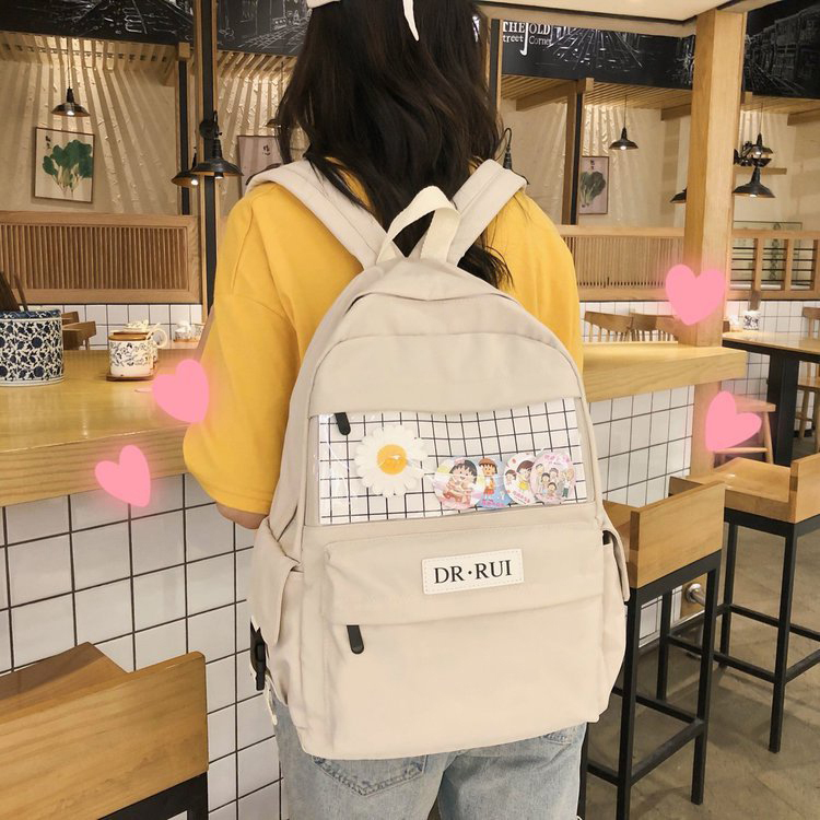 Fashion White Plaid Stitching Contrast Color Flower Backpack,Backpack