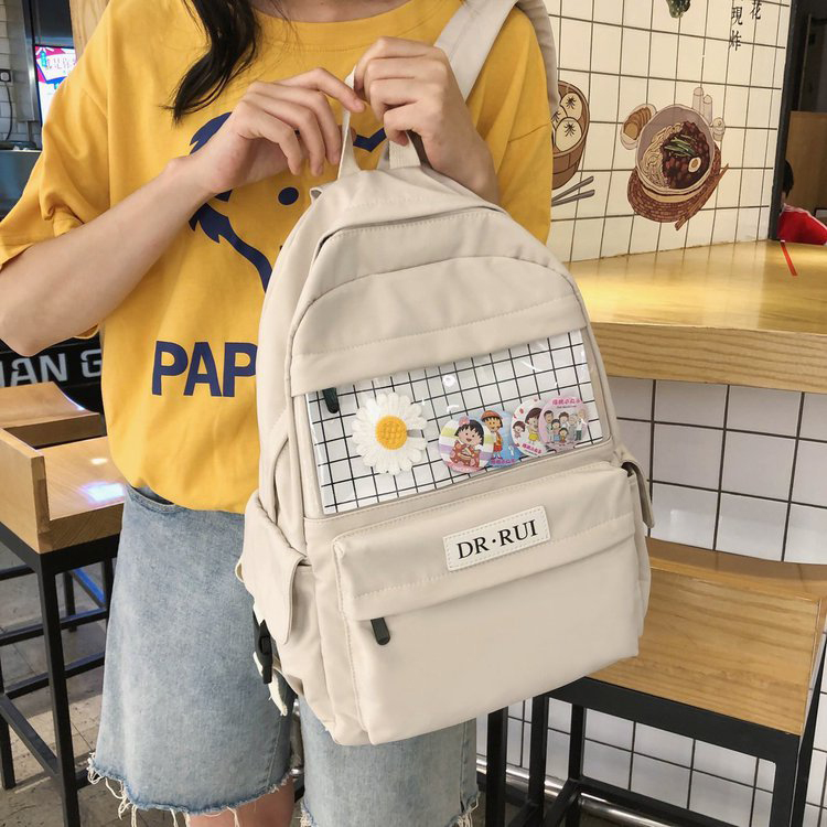Fashion White Plaid Stitching Contrast Color Flower Backpack,Backpack