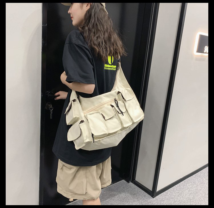 Fashion White Large Capacity Multi-pocket Solid Color Shoulder Messenger Bag,Shoulder bags