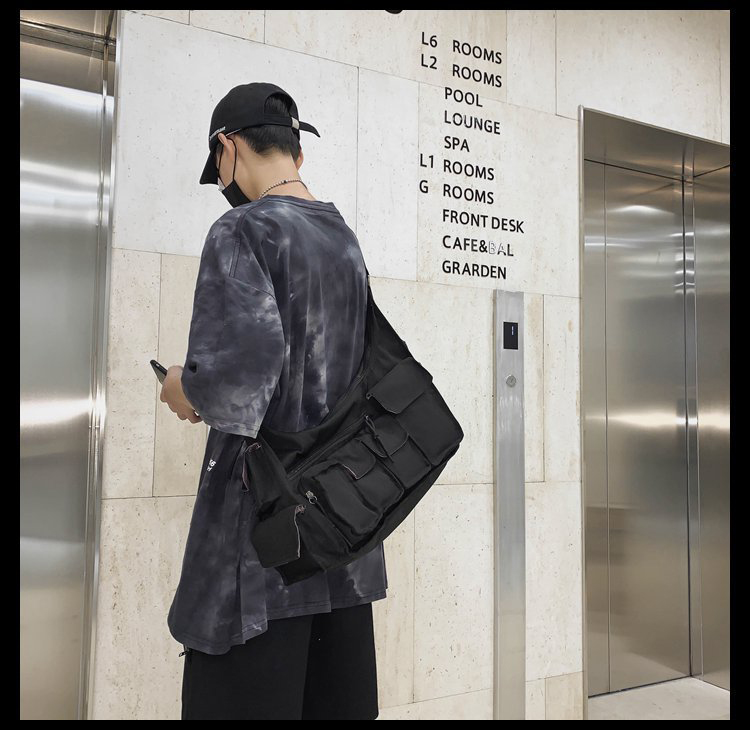 Fashion Black Large Capacity Multi-pocket Solid Color Shoulder Messenger Bag,Shoulder bags
