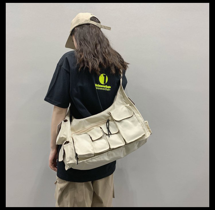 Fashion White Large Capacity Multi-pocket Solid Color Shoulder Messenger Bag,Shoulder bags