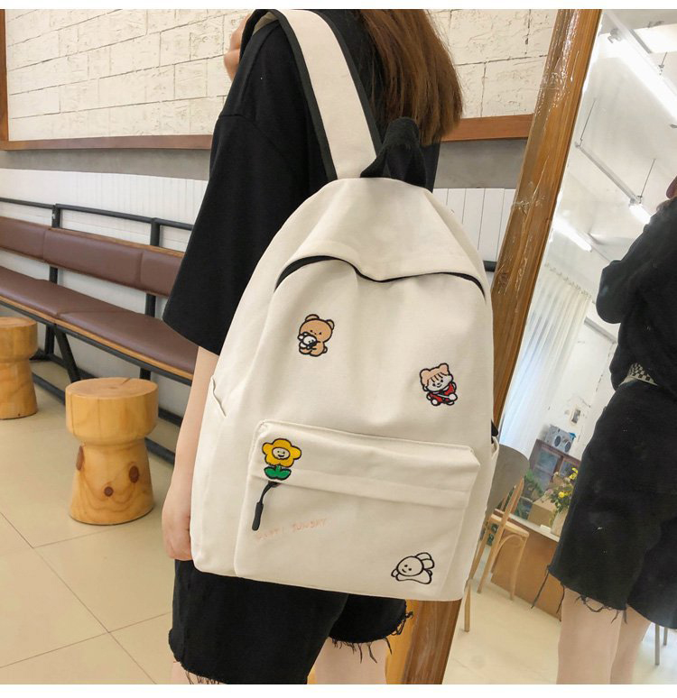 Fashion White Embroidered Floral Animal Canvas Backpack,Backpack