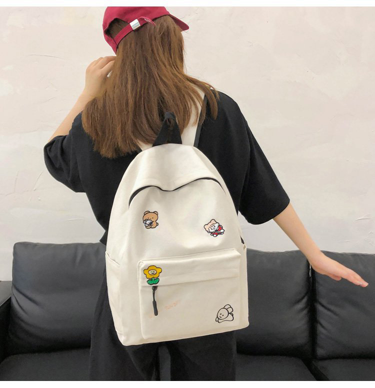 Fashion Black Embroidered Floral Animal Canvas Backpack,Backpack