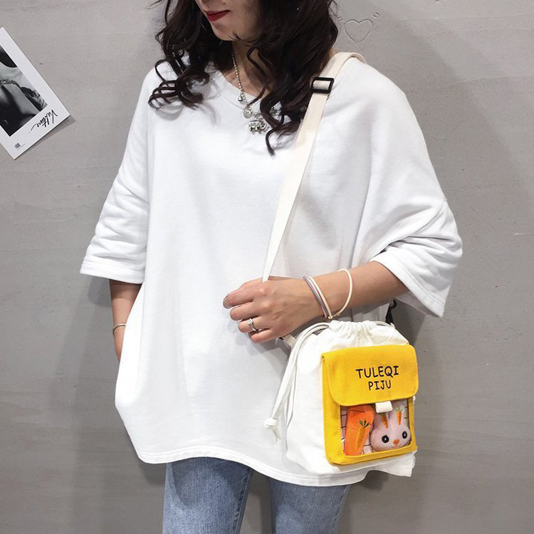 Fashion White Radish Bunny Transparent Stitching Plaid Canvas Shoulder Messenger Bag,Shoulder bags