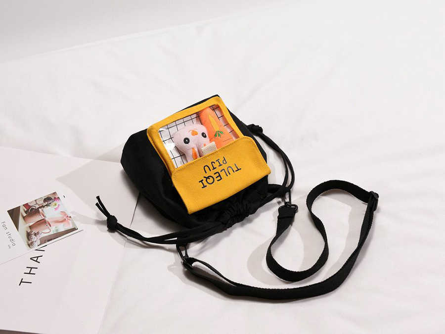 Fashion Black Radish Bunny Transparent Stitching Plaid Canvas Shoulder Messenger Bag,Shoulder bags