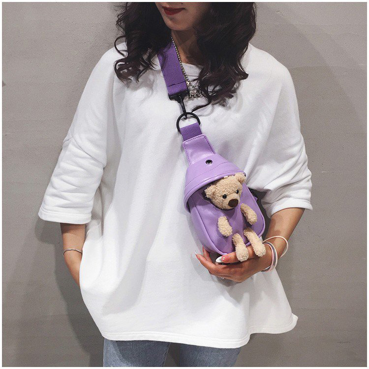 Fashion Purple Plush Bear Pu Shoulder Messenger Bag,Shoulder bags