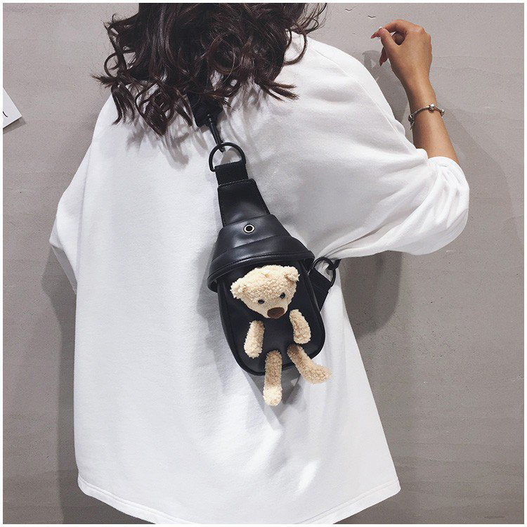 Fashion Black Plush Bear Pu Shoulder Messenger Bag,Shoulder bags