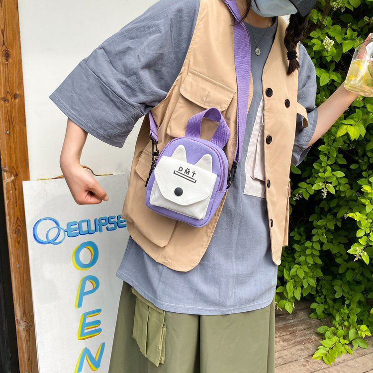 Fashion Purple Rabbit Ear Contrast Canvas Shoulder Bag,Shoulder bags