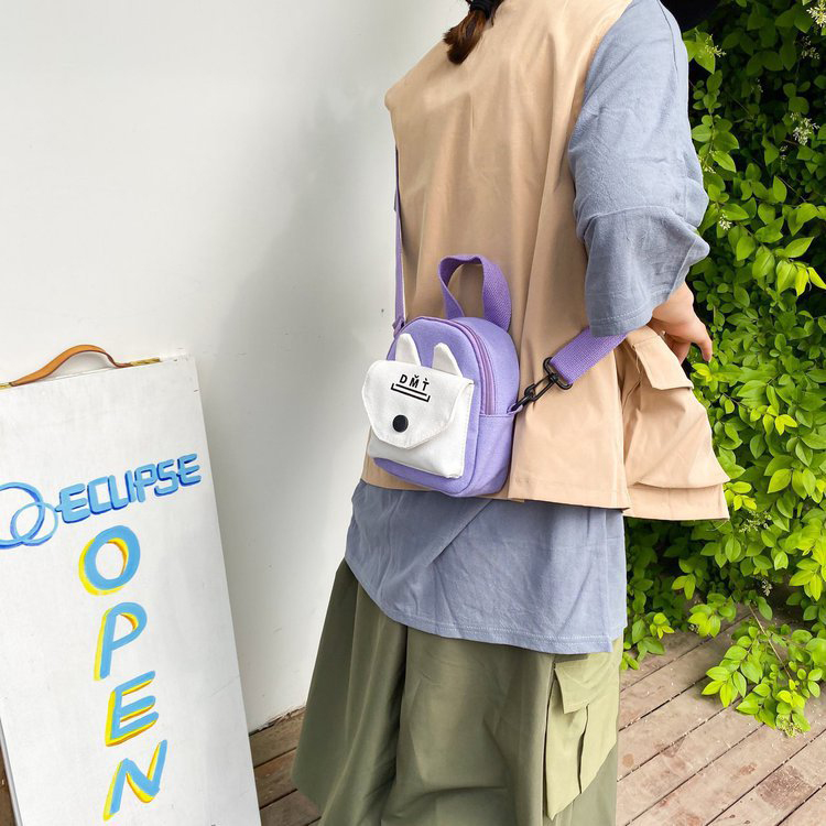 Fashion Purple Rabbit Ear Contrast Canvas Shoulder Bag,Shoulder bags