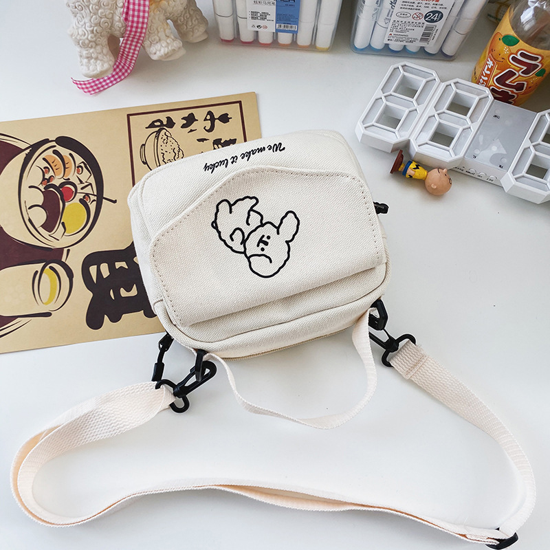 Fashion White Dog Bear Bear Printed Canvas Shoulder Bag,Shoulder bags