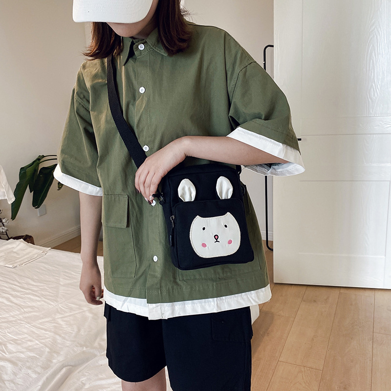 Fashion White Canvas Shoulder Bag With Embroidered Rabbit Ears,Shoulder bags