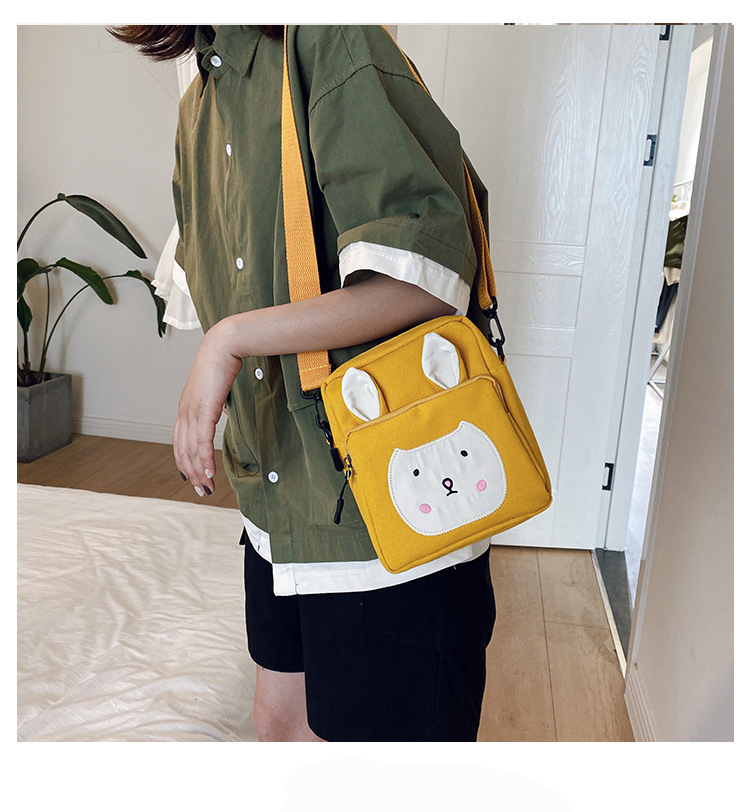 Fashion Yellow Canvas Shoulder Bag With Embroidered Rabbit Ears,Shoulder bags