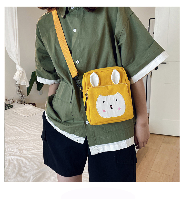 Fashion Yellow Canvas Shoulder Bag With Embroidered Rabbit Ears,Shoulder bags