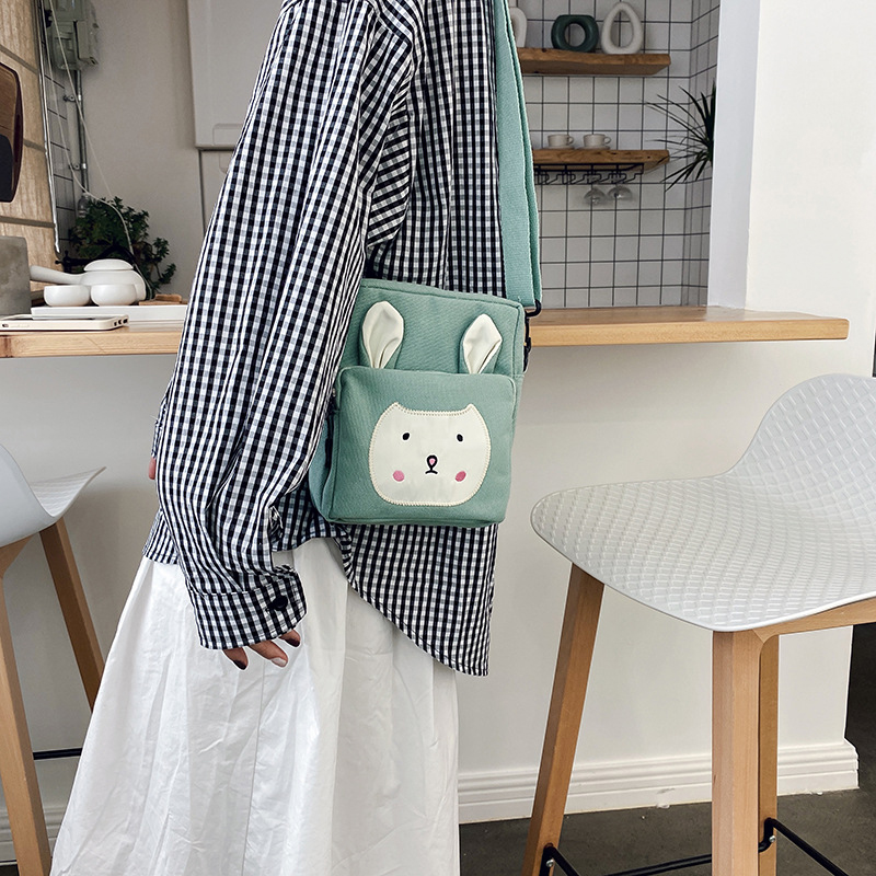 Fashion Pink Canvas Shoulder Bag With Embroidered Rabbit Ears,Shoulder bags