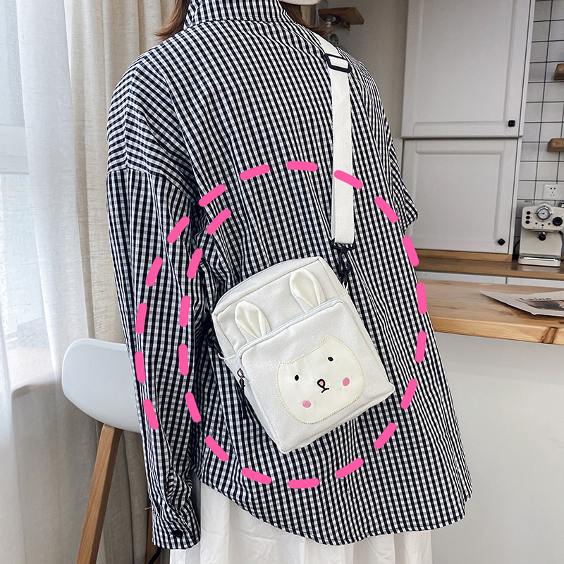 Fashion Black Canvas Shoulder Bag With Embroidered Rabbit Ears,Shoulder bags