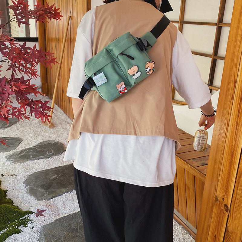 Fashion Green Send Pendant Canvas Badge Bear Canvas Crossbody Bag,Shoulder bags