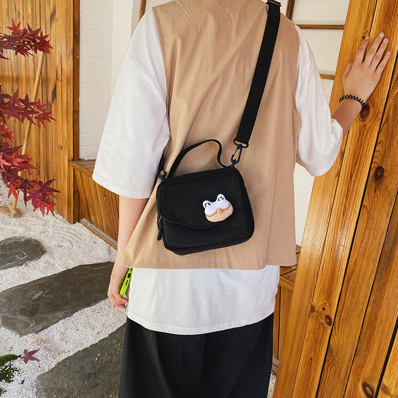 Fashion Black Canvas Flap Solid Color Shoulder Messenger Bag,Shoulder bags