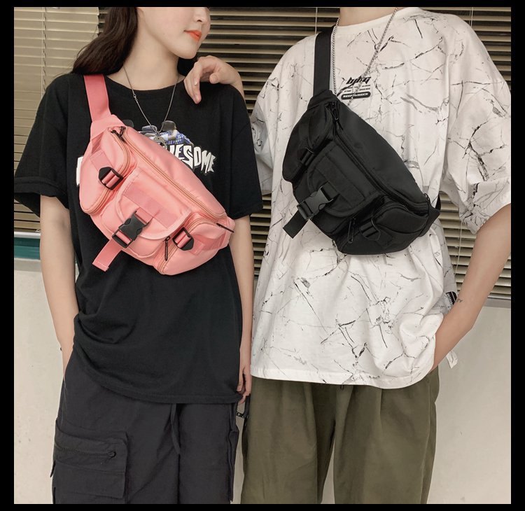 Fashion Pink Solid Color Multi-pocket Crossbody Shoulder Bag,Messenger bags