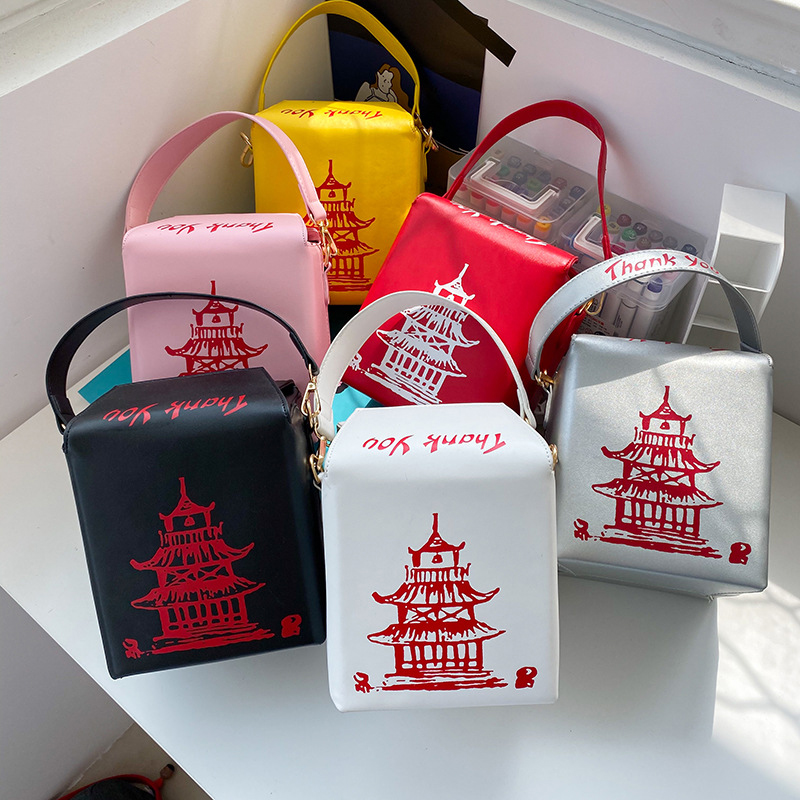 Fashion Red Pu Chain Tower Printed Shoulder Messenger Bag,Shoulder bags