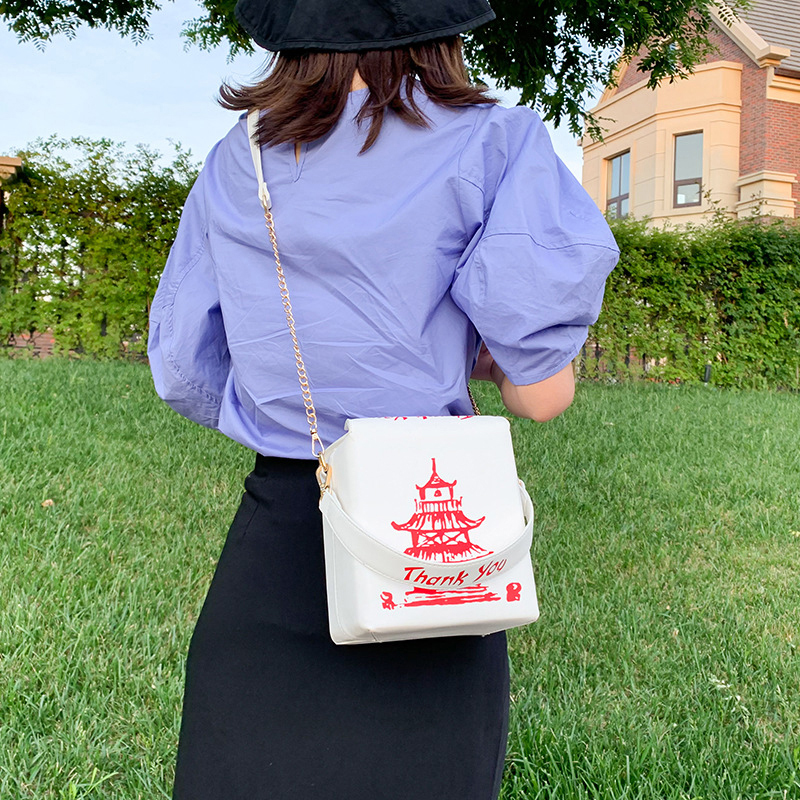 Fashion Red Pu Chain Tower Printed Shoulder Messenger Bag,Shoulder bags