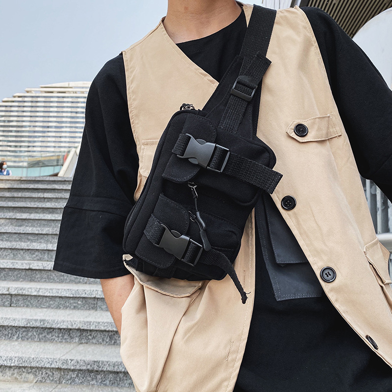 Fashion Black Multi-pocket Mortise Canvas Shoulder Bag,Shoulder bags