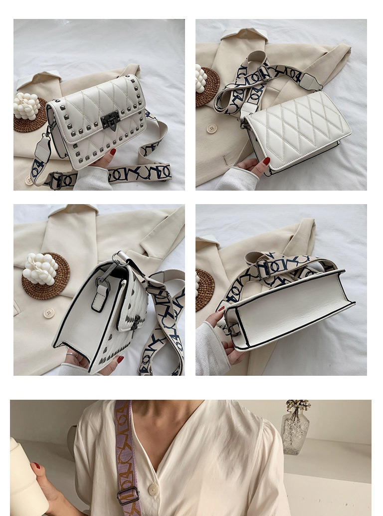 Fashion Black Broadband Rivet Embroidery Thread Shoulder Bag,Shoulder bags