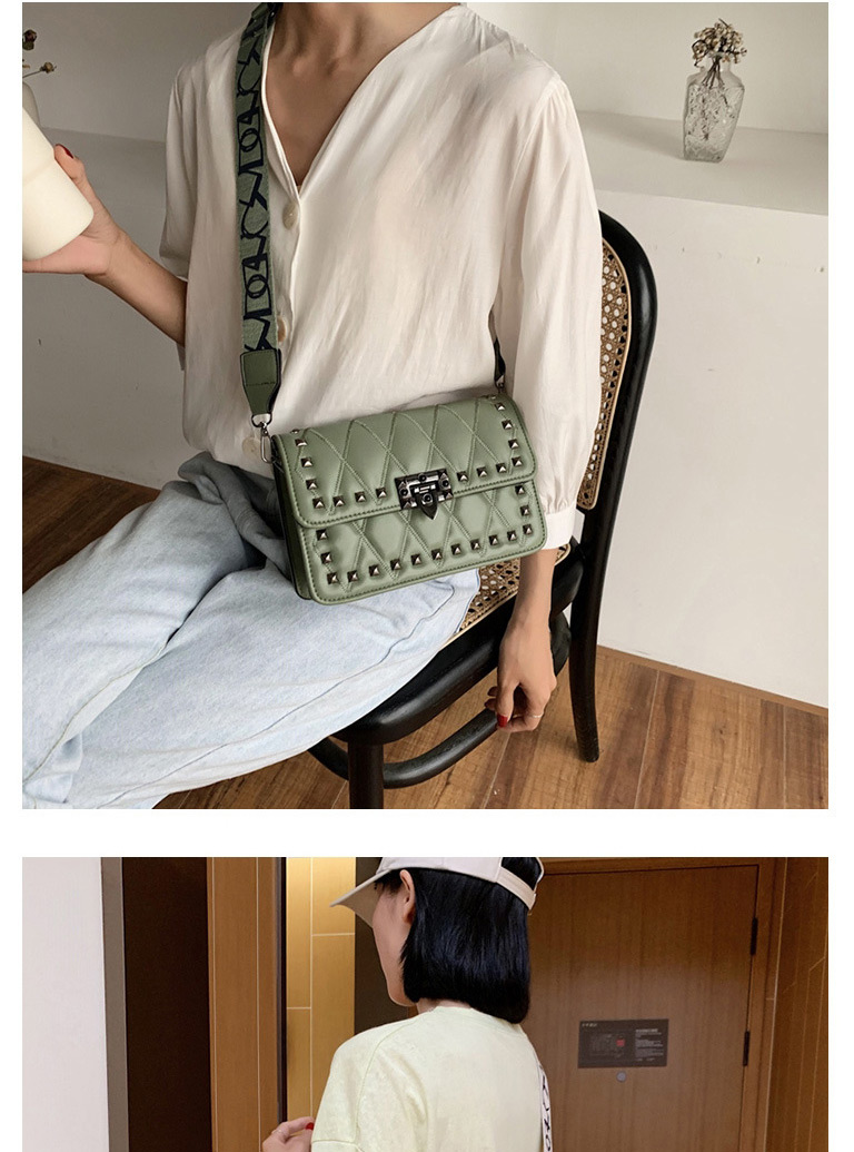 Fashion Green Broadband Rivet Embroidery Thread Shoulder Bag,Shoulder bags