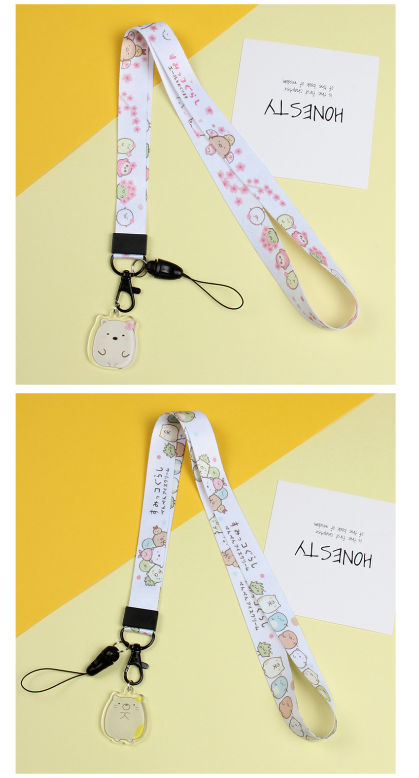 Fashion White And Blue Flowers Cartoon Pendant Wide Flat Braid With Mobile Phone Lanyard,Phone Chain