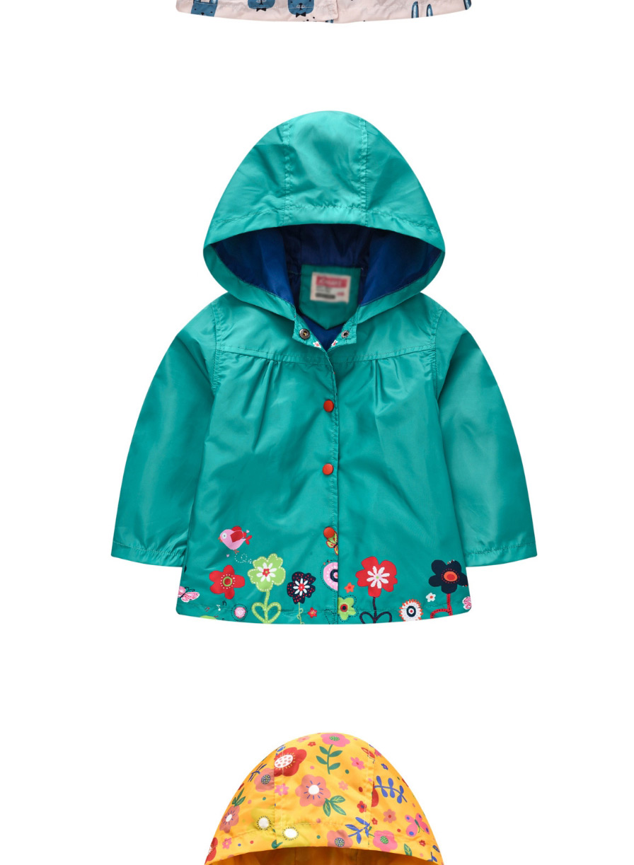 Fashion Rabbit Blue Spring And Autumn Sleeve Printed Hooded Jacket,Kids Clothing