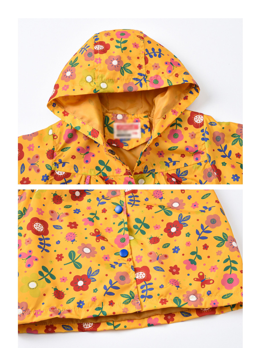 Fashion Flower Orange Spring And Autumn Sleeve Printed Hooded Jacket,Kids Clothing