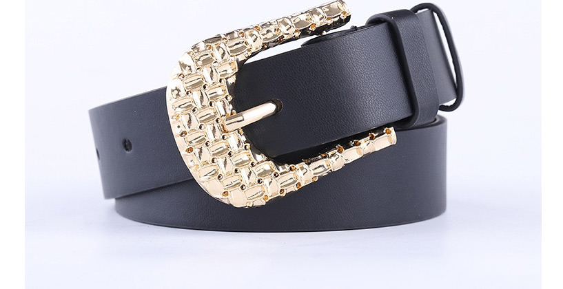 Fashion Black Three Gold Buckle Pin Buckle Belt,Wide belts