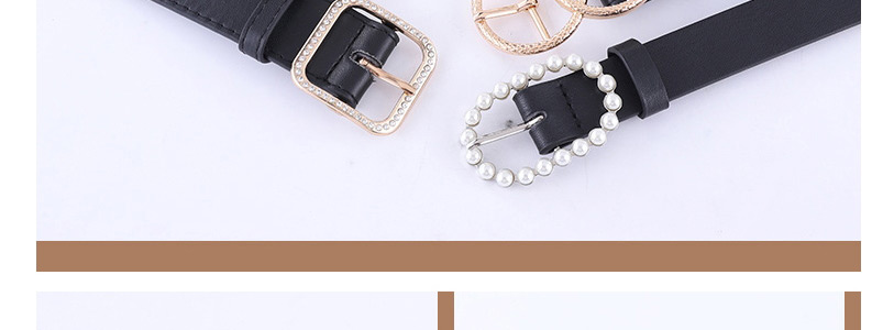 Fashion Black 3 Belt With Rhinestone And Pearl Buckle,Wide belts