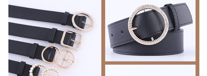 Fashion Black 2 Belt With Rhinestone And Pearl Buckle,Wide belts