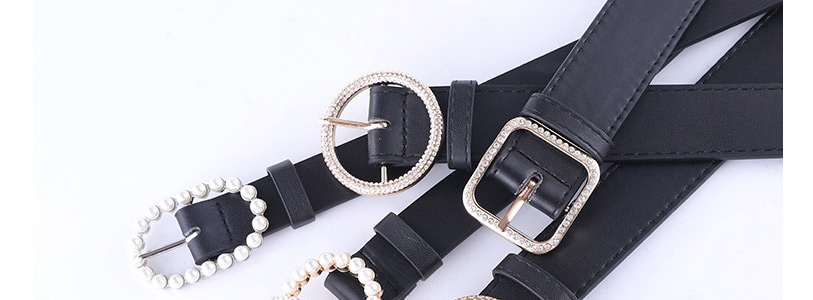Fashion Black 5 Belt With Rhinestone And Pearl Buckle,Wide belts