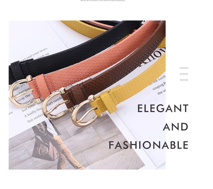 Fashion Yellow Straw Mat Pattern Pu Pin Buckle Belt,Wide belts