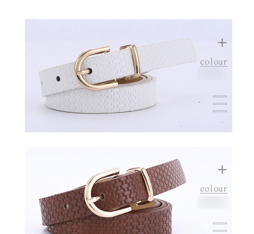Fashion White Straw Mat Pattern Gold Buckle Pin Buckle Belt,Wide belts