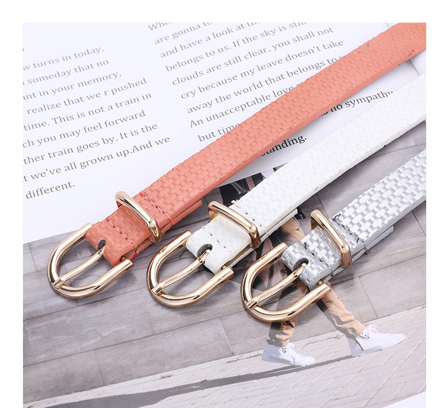 Fashion White Straw Mat Pattern Gold Buckle Pin Buckle Belt,Wide belts
