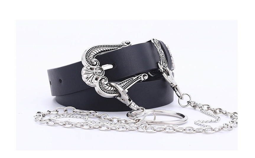 Fashion Black +4 Chain Metal Carved Three-piece Butterfly Buckle Chain Belt,Wide belts