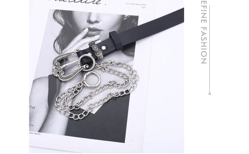 Fashion Black +4 Chain Metal Carved Three-piece Butterfly Buckle Chain Belt,Wide belts